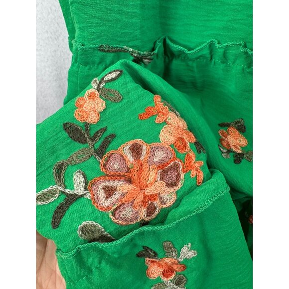 Kindred Petite Green Floral‎ Tiered Maxi floral embroidered beach boho sz PM - Picture 9 of 10